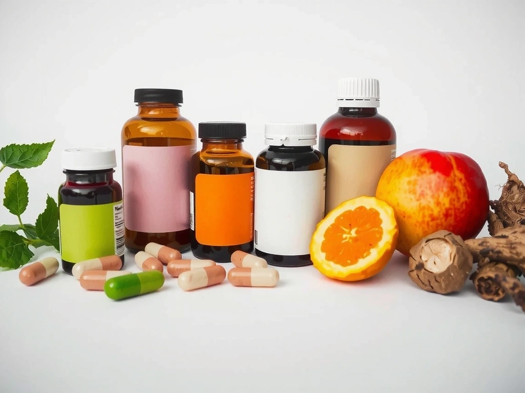 Variedad de suplementos naturales y sus ingredientes orgánicos